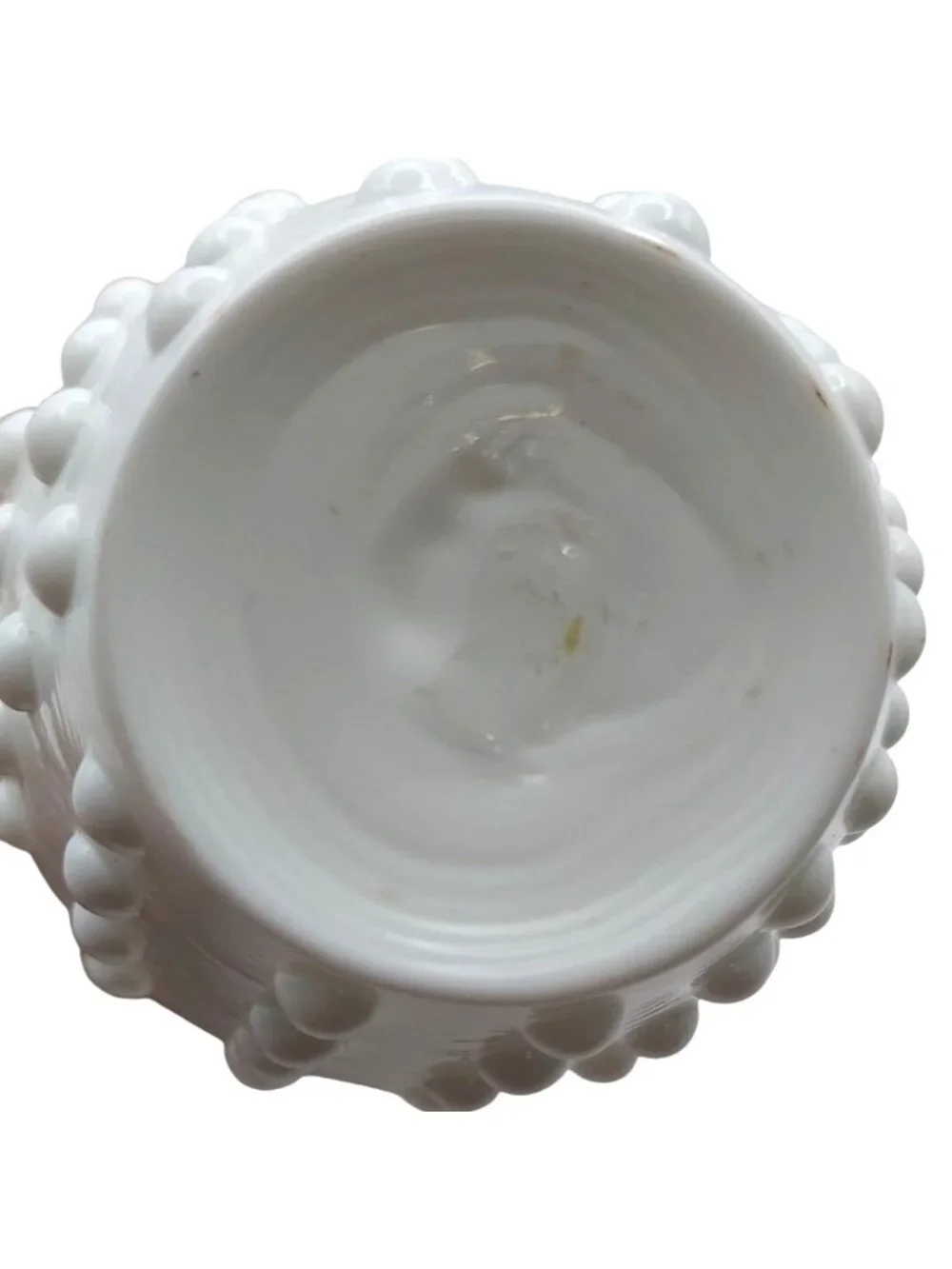 Hand Blown Glass Vase White Hobnail Textured Ruffled Studio Art Retro Vintage